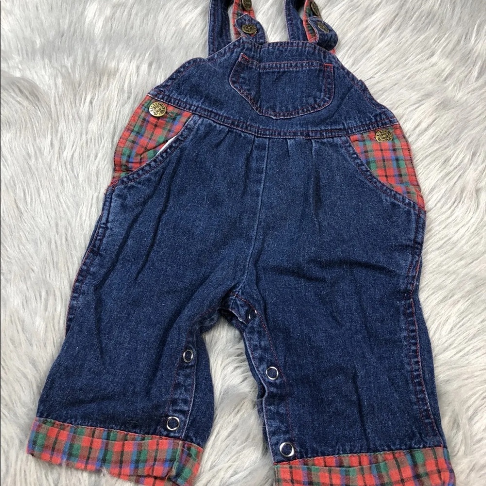 Vintage McKids Baby Denim Red Plaid Overalls